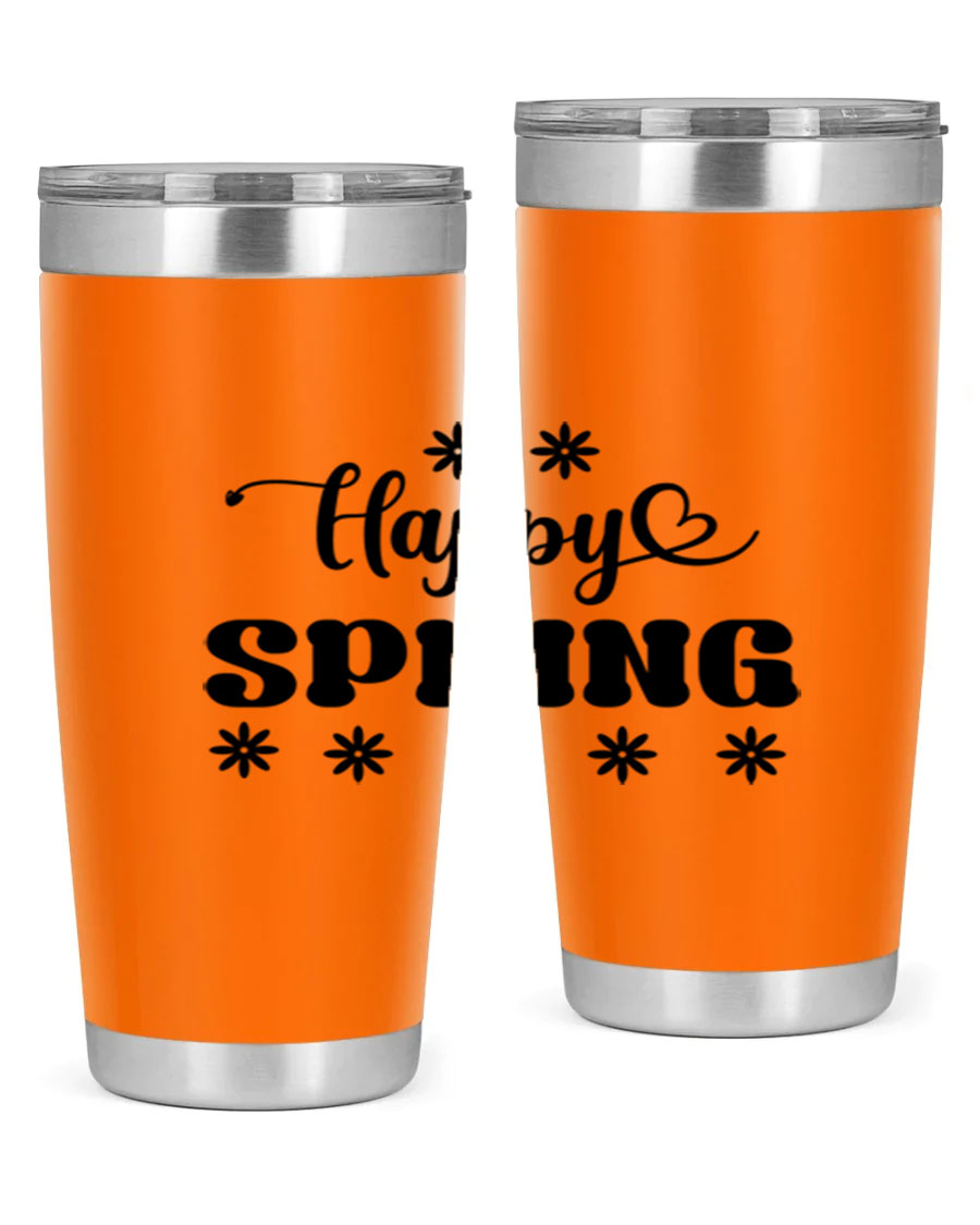 Happy Spring 20oz Tumbler featuring double wall vacuum stainless steel with a vibrant spring design.