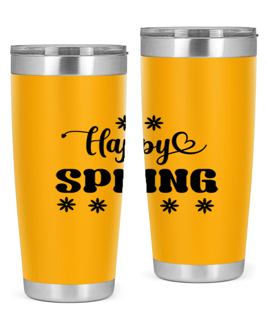 Happy Spring 20oz Tumbler featuring double wall vacuum stainless steel with a vibrant spring design.