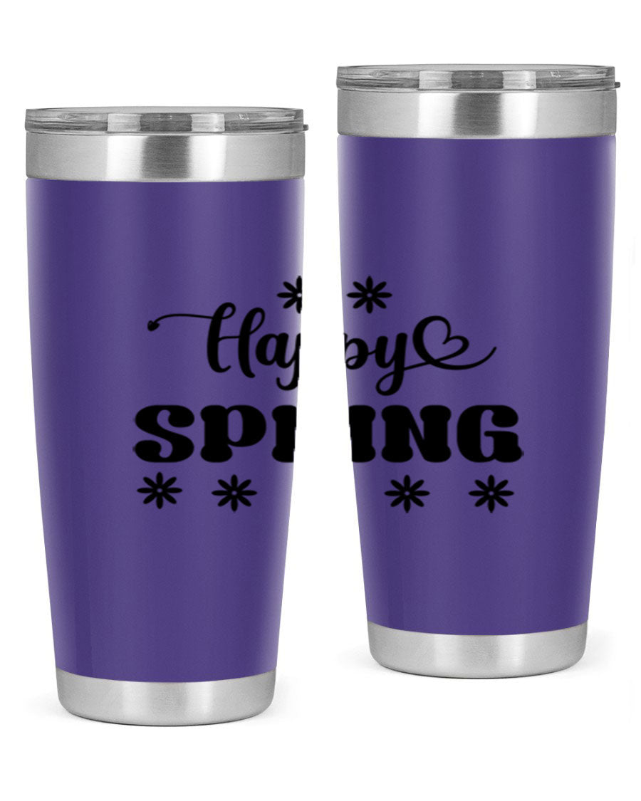 Happy Spring 20oz Tumbler featuring double wall vacuum stainless steel with a vibrant spring design.