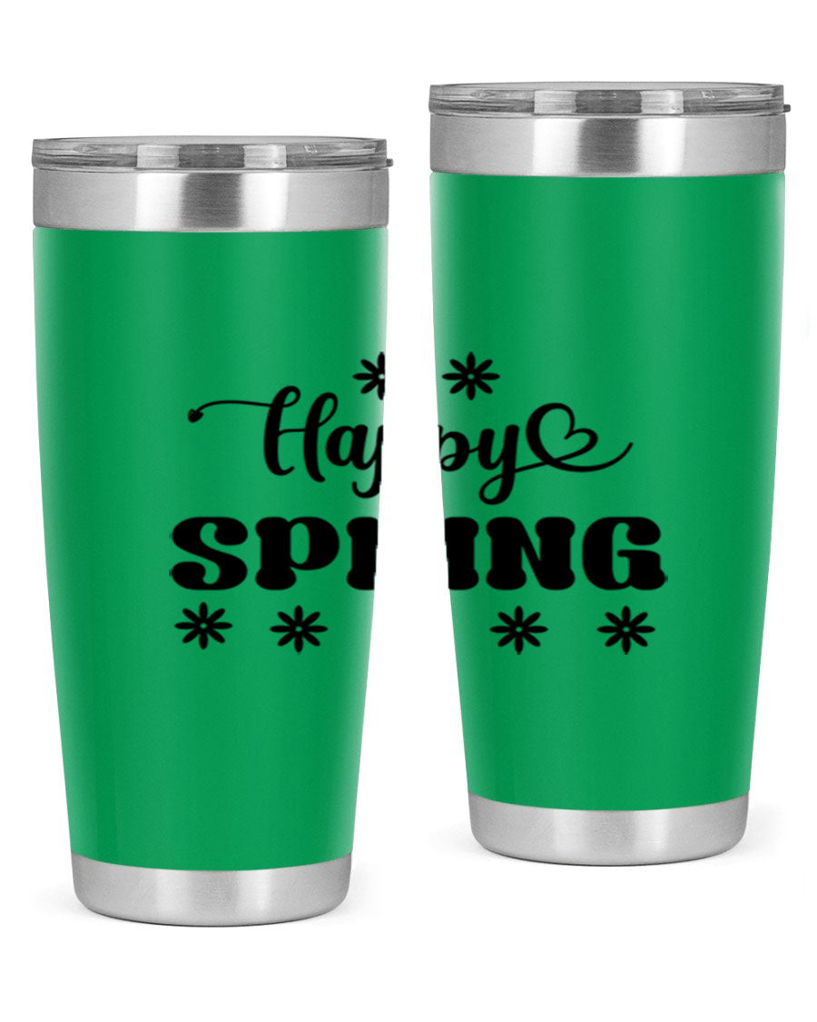 Happy Spring 20oz Tumbler featuring double wall vacuum stainless steel with a vibrant spring design.
