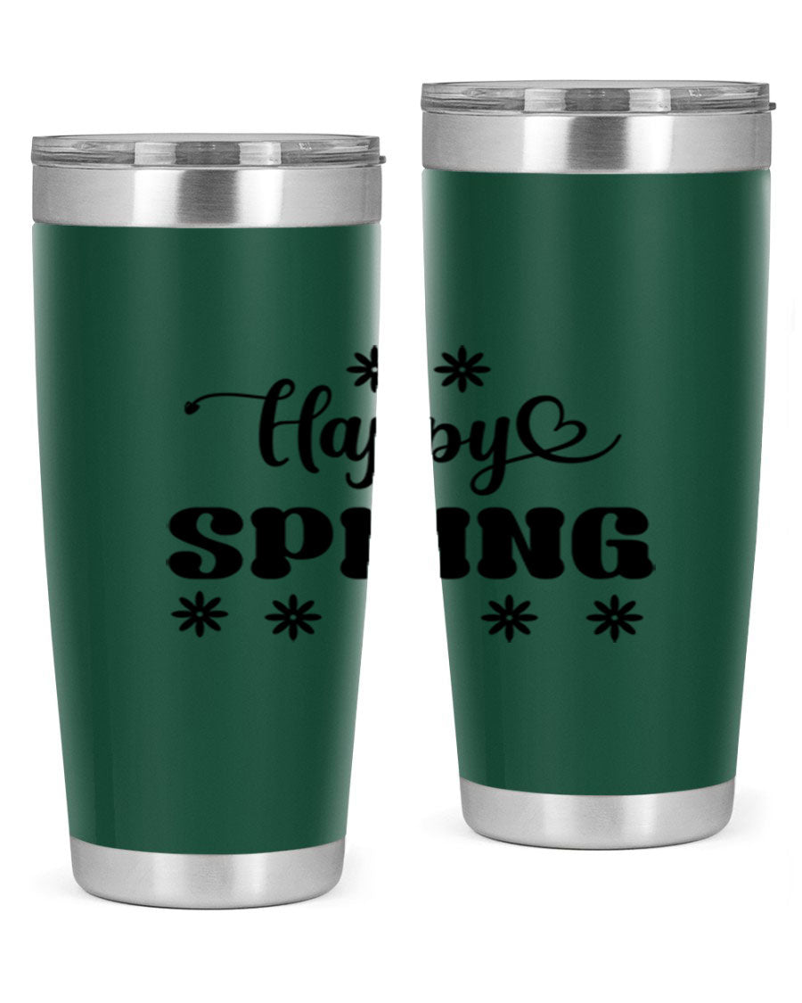 Happy Spring 20oz Tumbler featuring double wall vacuum stainless steel with a vibrant spring design.