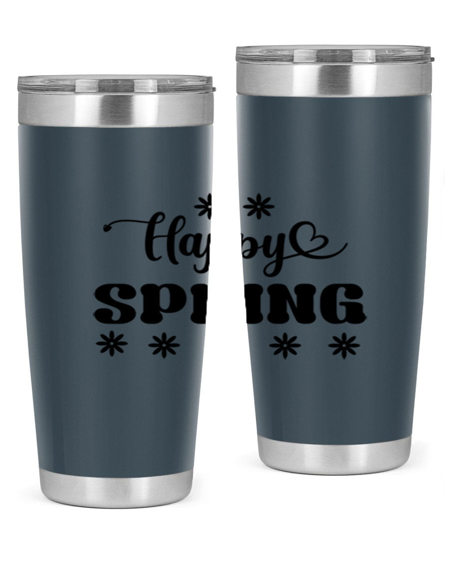 Happy Spring 20oz Tumbler featuring double wall vacuum stainless steel with a vibrant spring design.