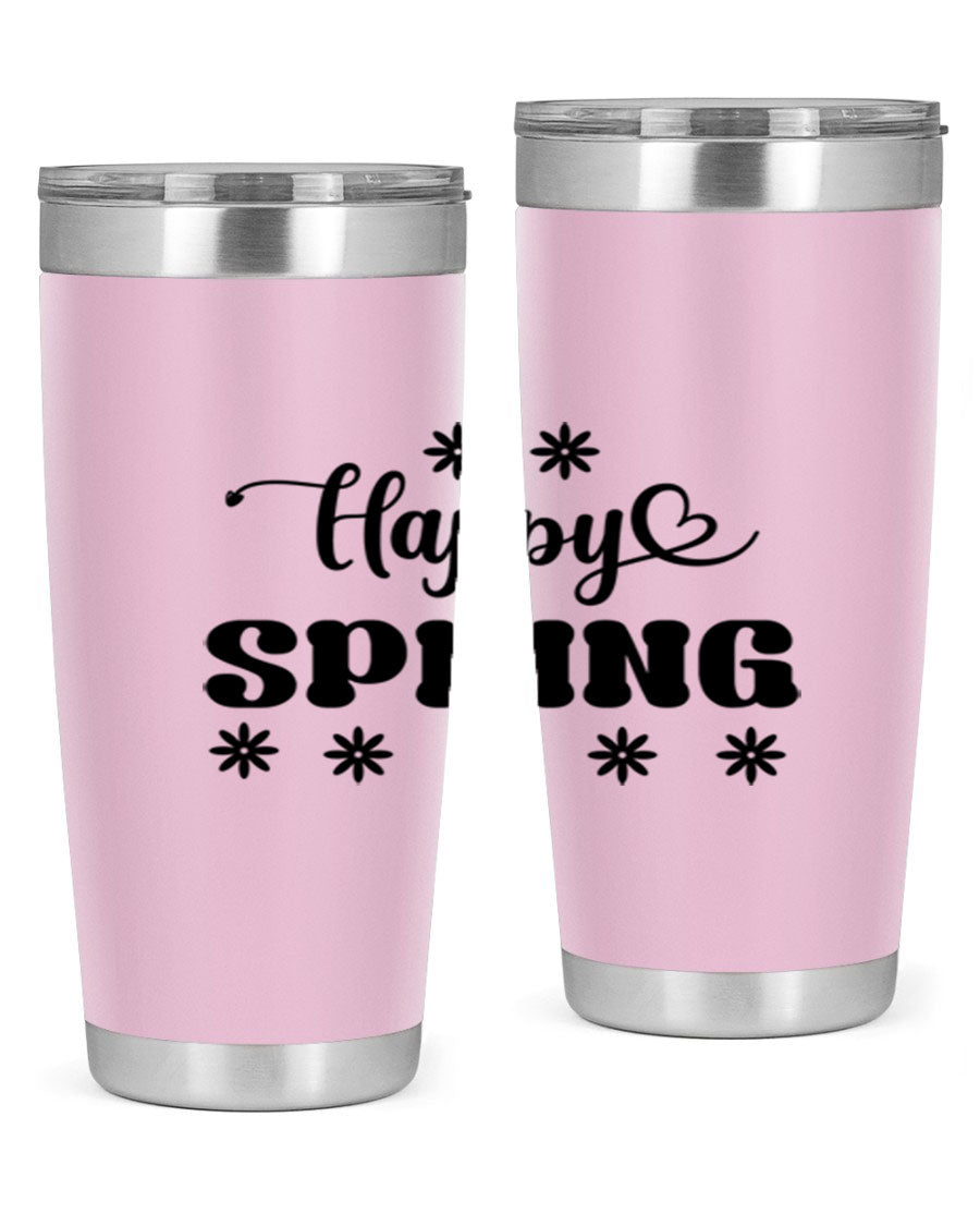 Happy Spring 20oz Tumbler featuring double wall vacuum stainless steel with a vibrant spring design.