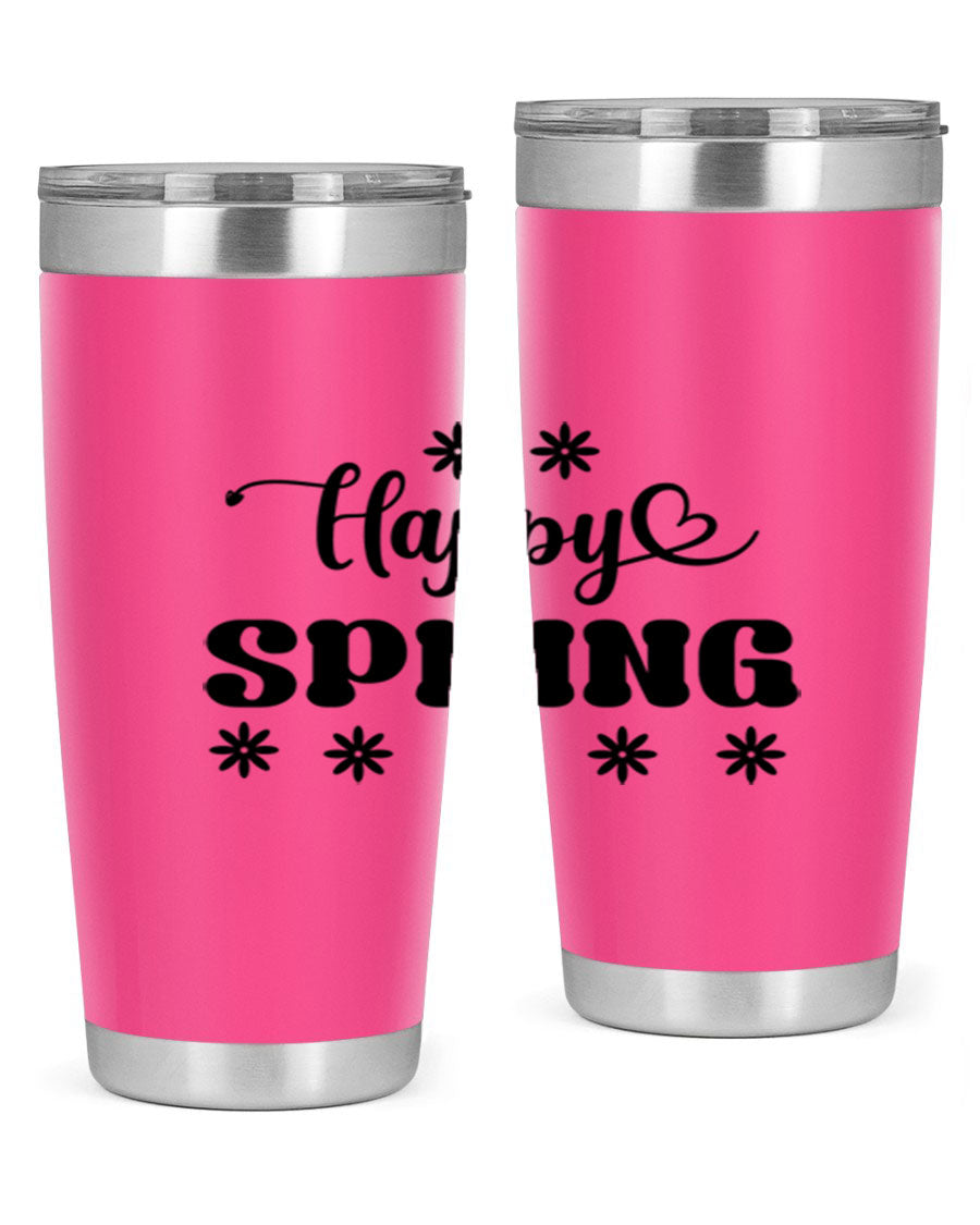 Happy Spring 20oz Tumbler featuring double wall vacuum stainless steel with a vibrant spring design.