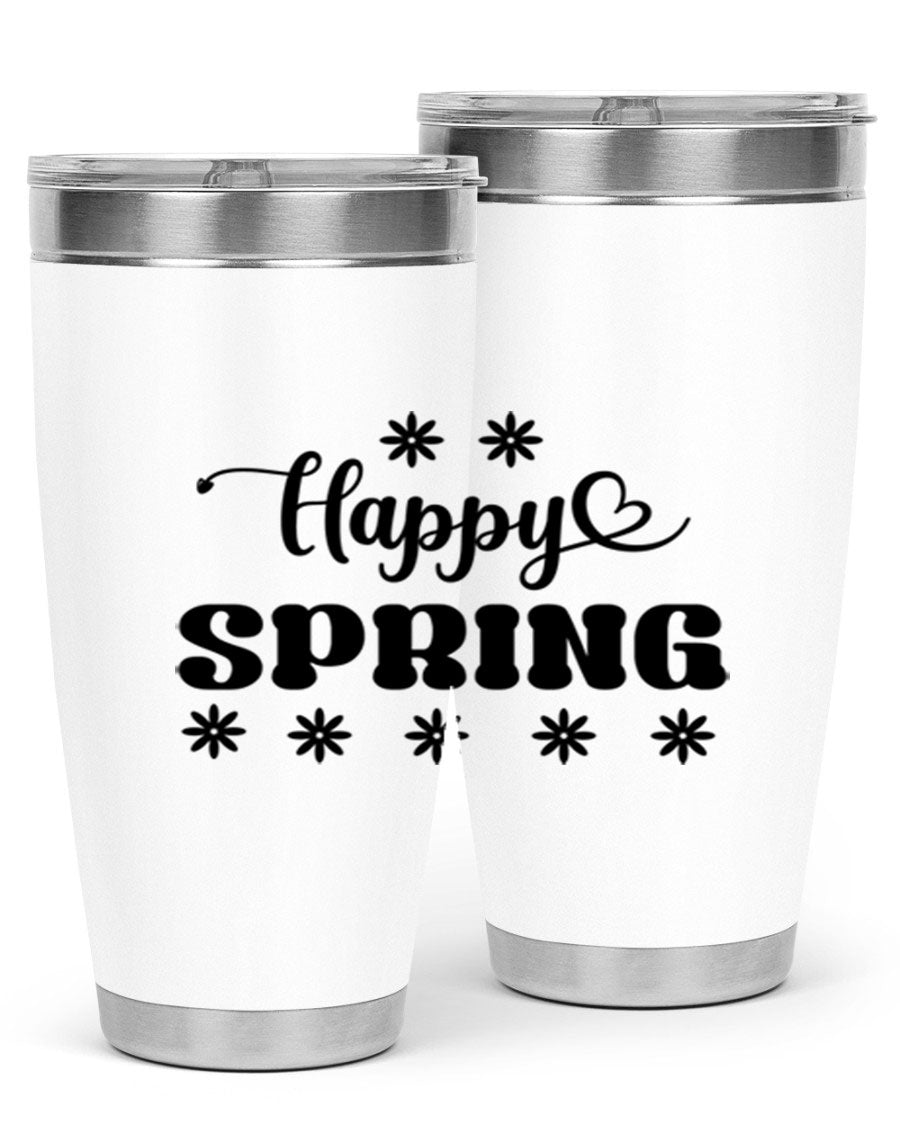 Happy Spring 20oz Tumbler featuring double wall vacuum stainless steel with a vibrant spring design.