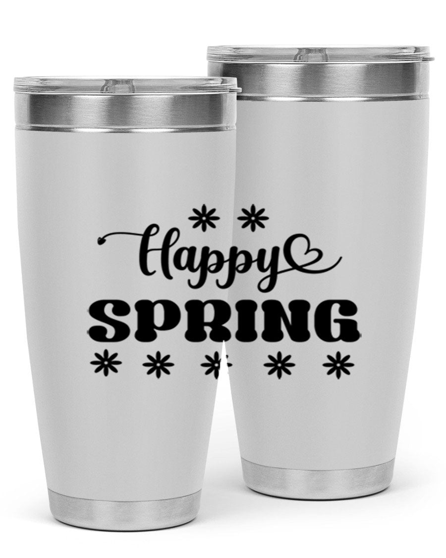 Happy Spring 20oz Tumbler featuring double wall vacuum stainless steel with a vibrant spring design.