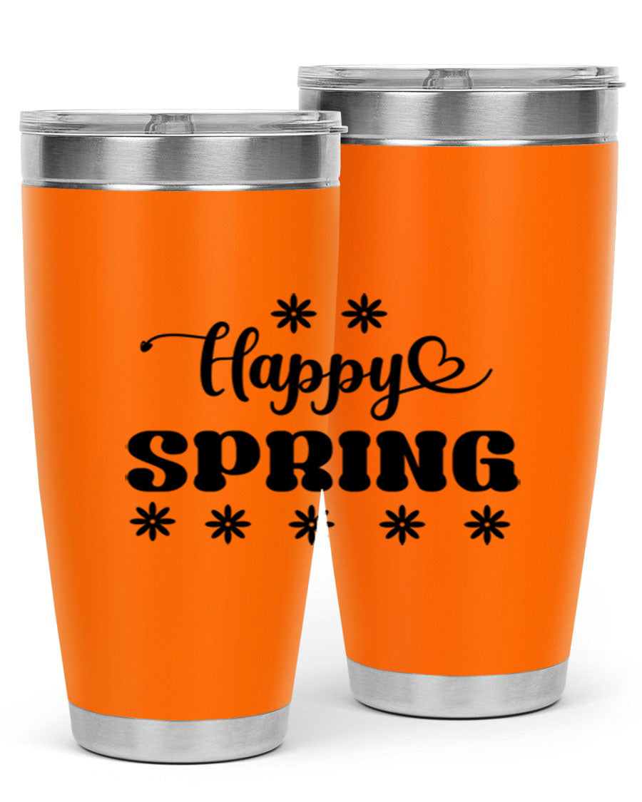 Happy Spring 20oz Tumbler featuring double wall vacuum stainless steel with a vibrant spring design.