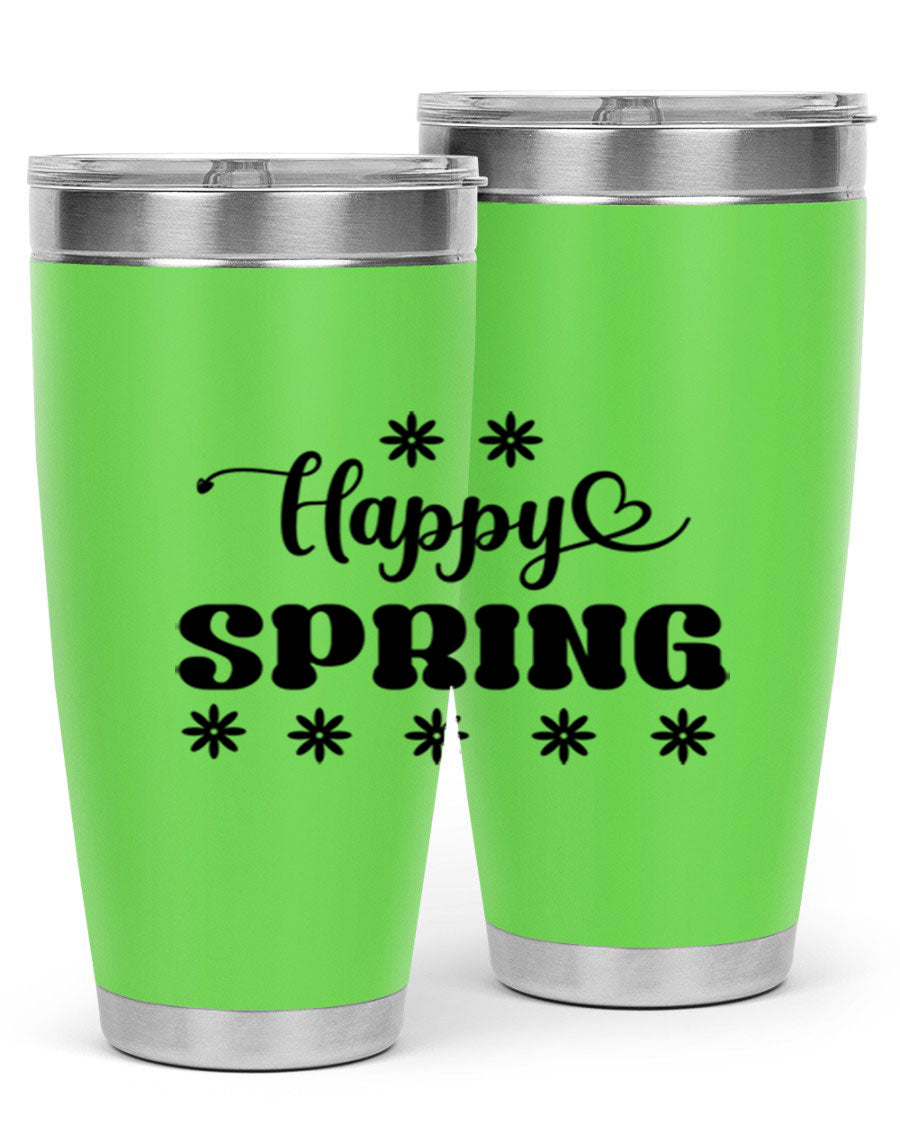 Happy Spring 20oz Tumbler featuring double wall vacuum stainless steel with a vibrant spring design.