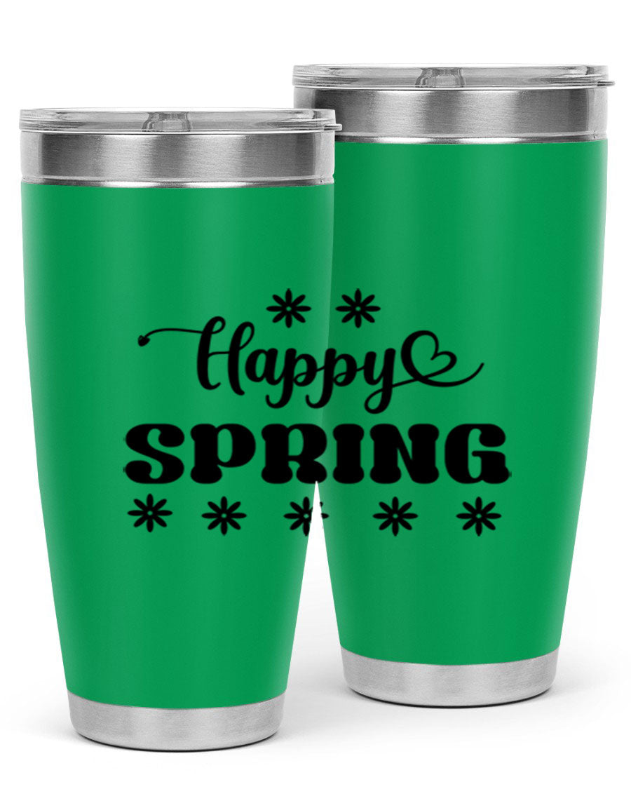 Happy Spring 20oz Tumbler featuring double wall vacuum stainless steel with a vibrant spring design.
