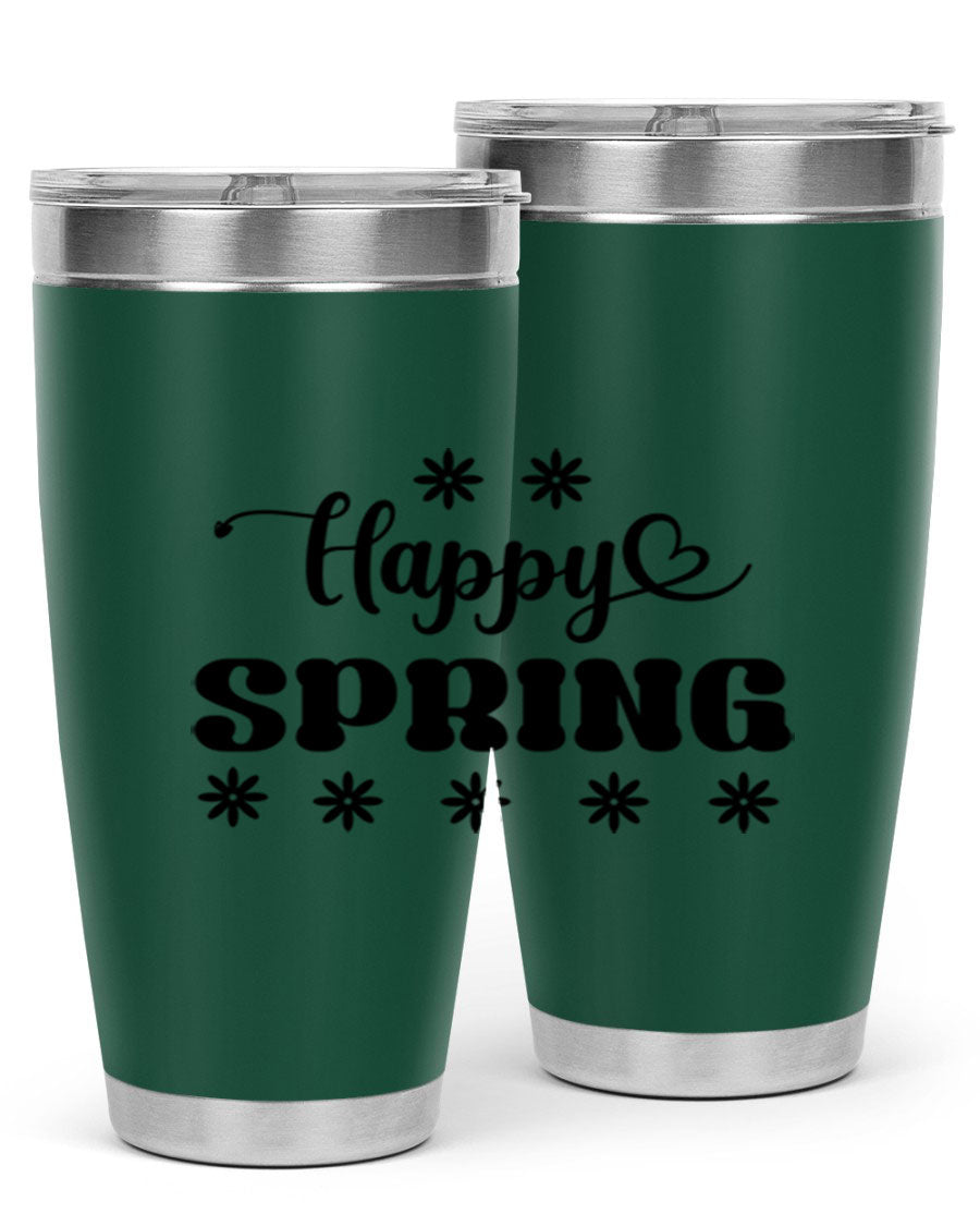 Happy Spring 20oz Tumbler featuring double wall vacuum stainless steel with a vibrant spring design.