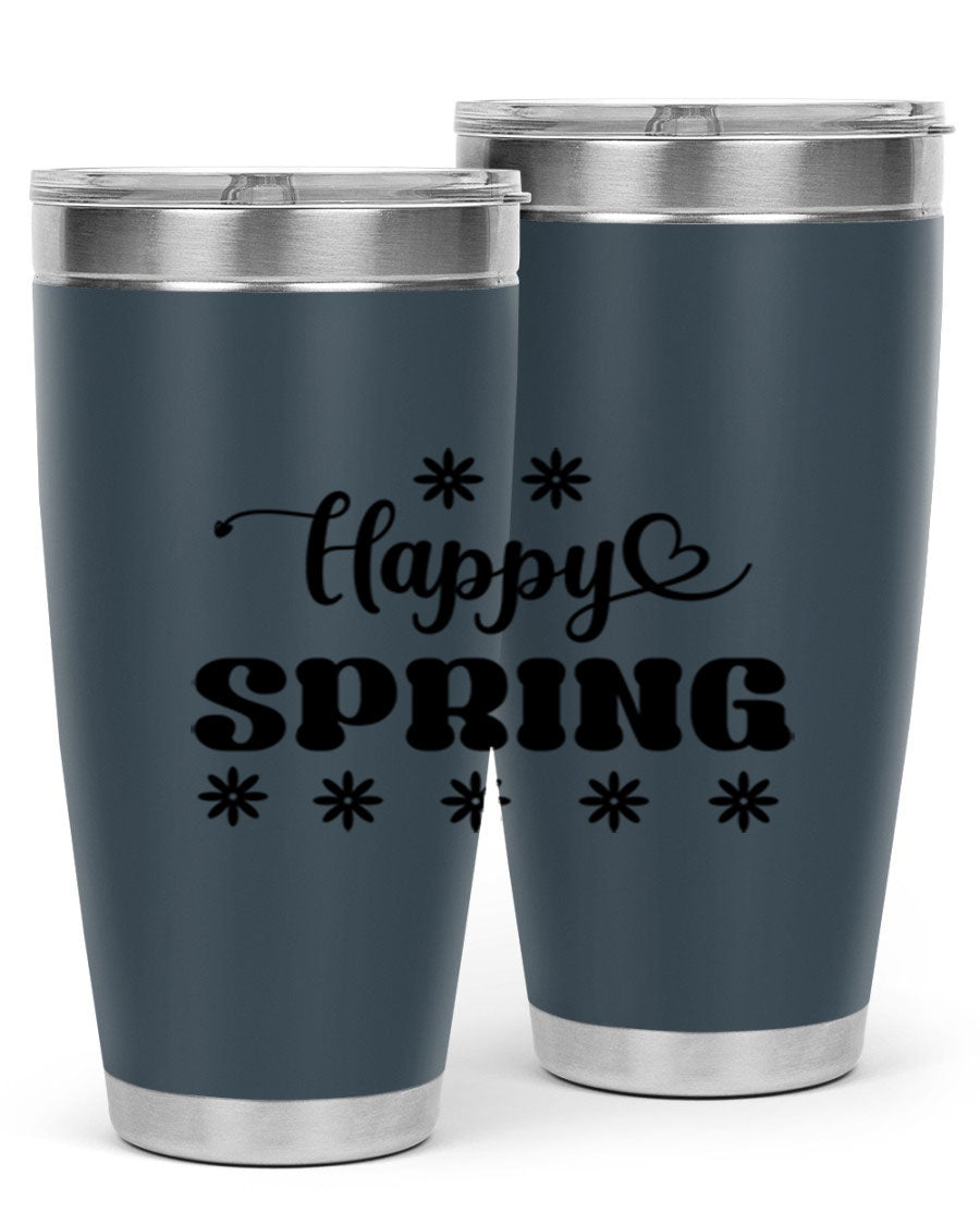 Happy Spring 20oz Tumbler featuring double wall vacuum stainless steel with a vibrant spring design.