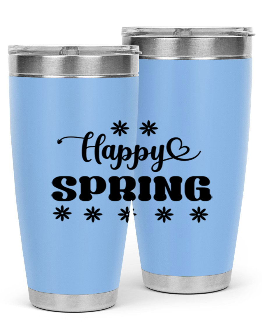 Happy Spring 20oz Tumbler featuring double wall vacuum stainless steel with a vibrant spring design.