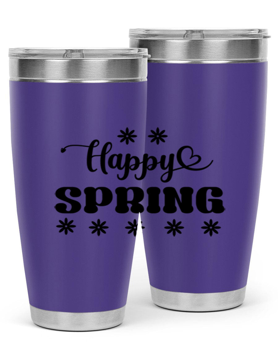 Happy Spring 20oz Tumbler featuring double wall vacuum stainless steel with a vibrant spring design.