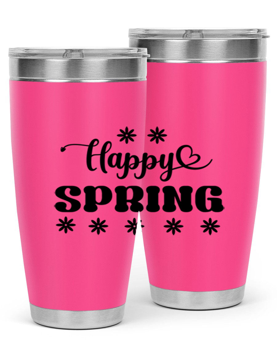 Happy Spring 20oz Tumbler featuring double wall vacuum stainless steel with a vibrant spring design.