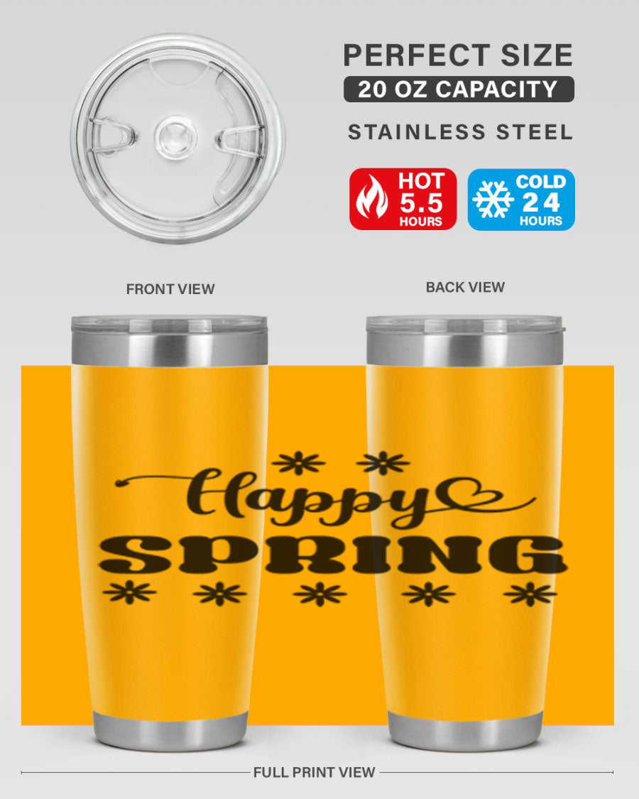 Happy Spring 20oz Tumbler featuring double wall vacuum stainless steel with a vibrant spring design.