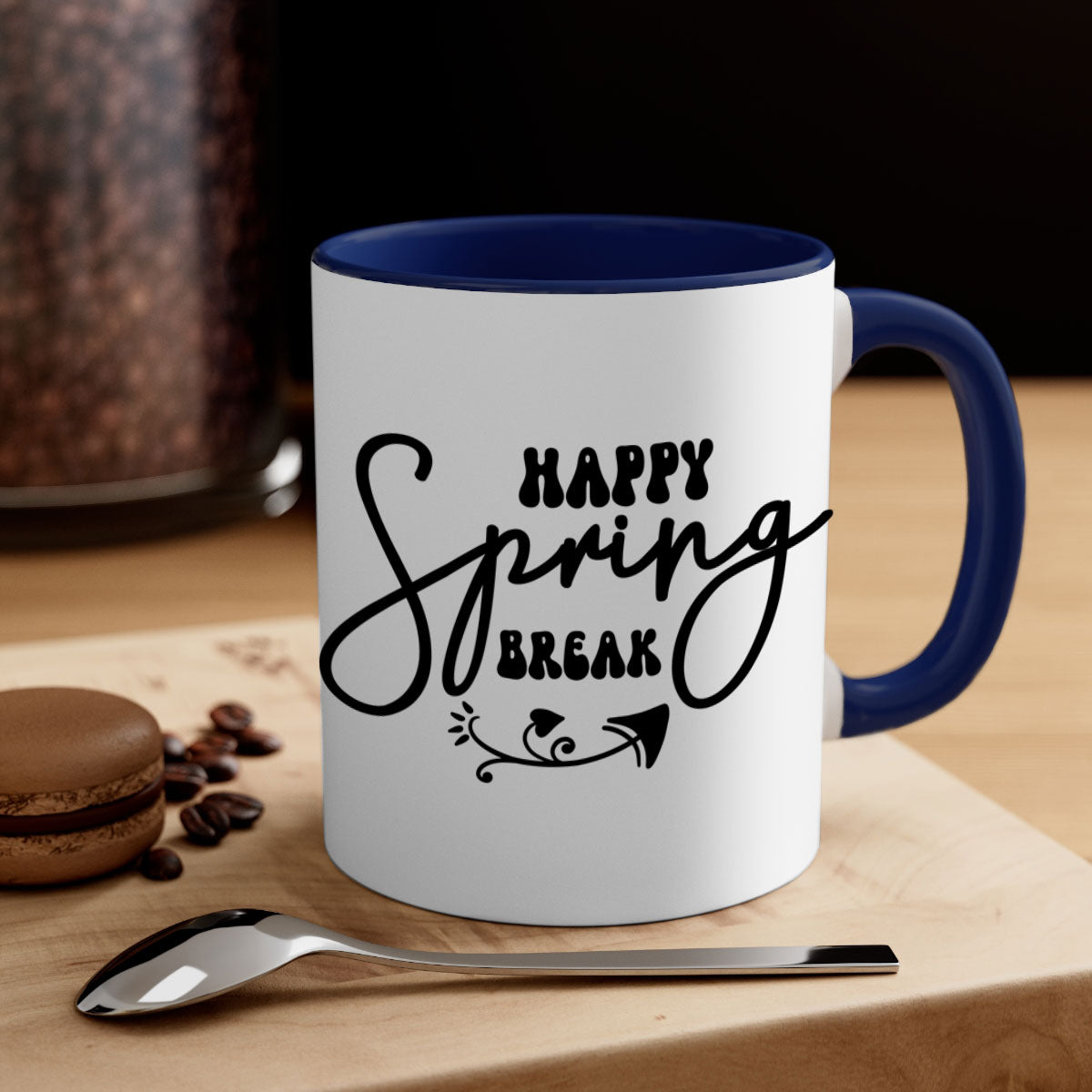 Happy Spring Break159# Mug with colorful handle and glossy finish, available in multiple colors and sizes.