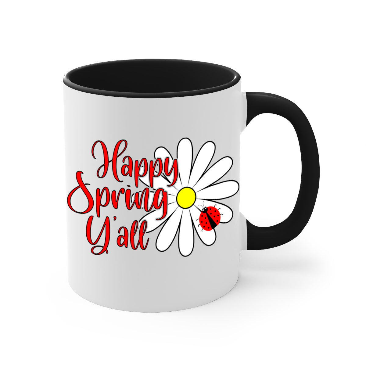Happy Spring Y'all 161# Mug with colorful handle and glossy finish, available in multiple colors and sizes.