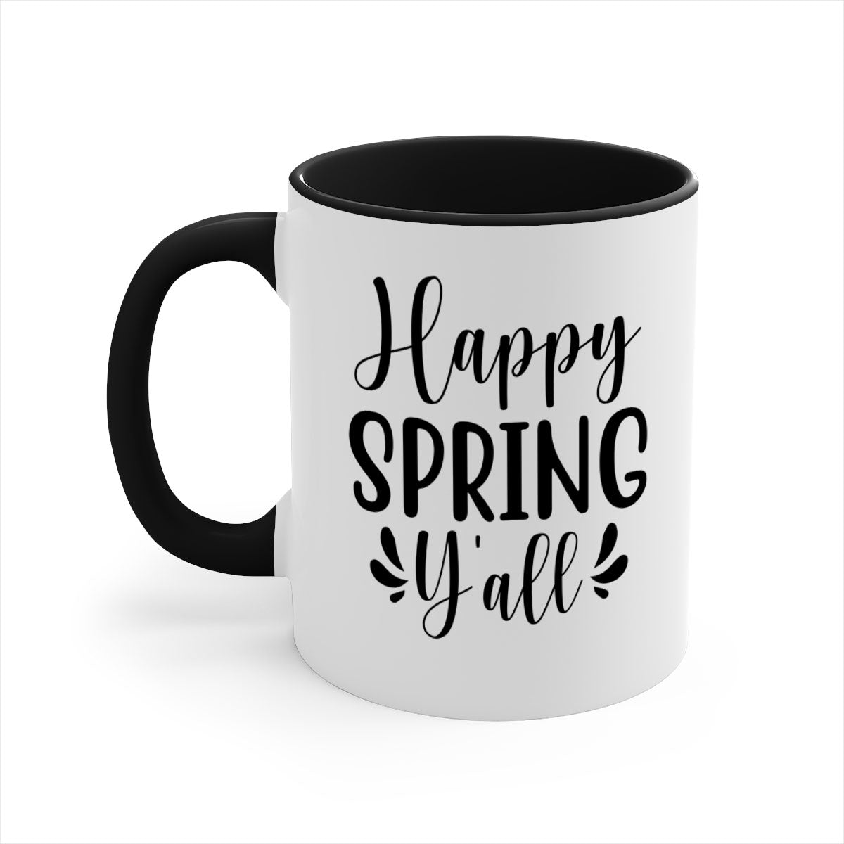 Happy Spring Y'all 163# Mug with colorful handle and glossy finish, available in multiple colors and sizes.