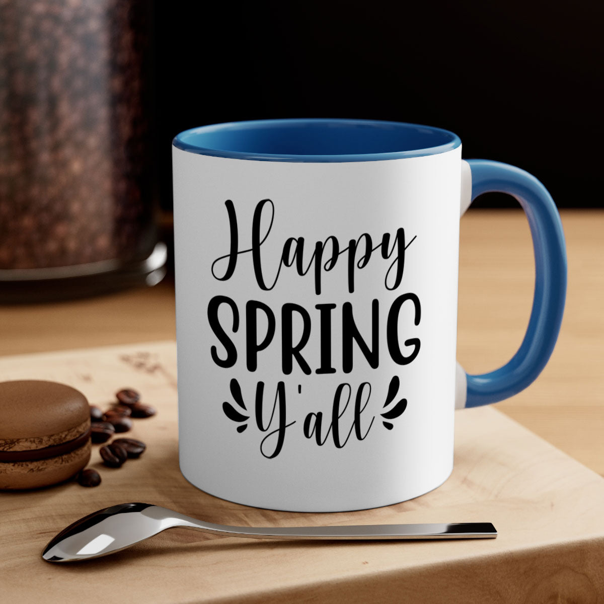 Happy Spring Y'all 163# Mug with colorful handle and glossy finish, available in multiple colors and sizes.