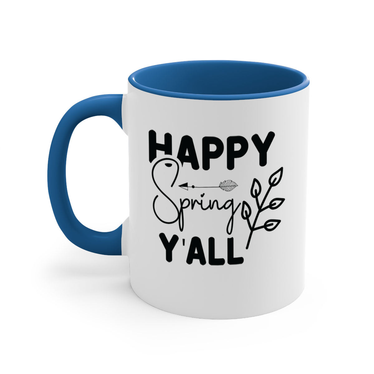 Happy Spring Yall 170# Mug with colorful handle and glossy finish, available in multiple colors and sizes.