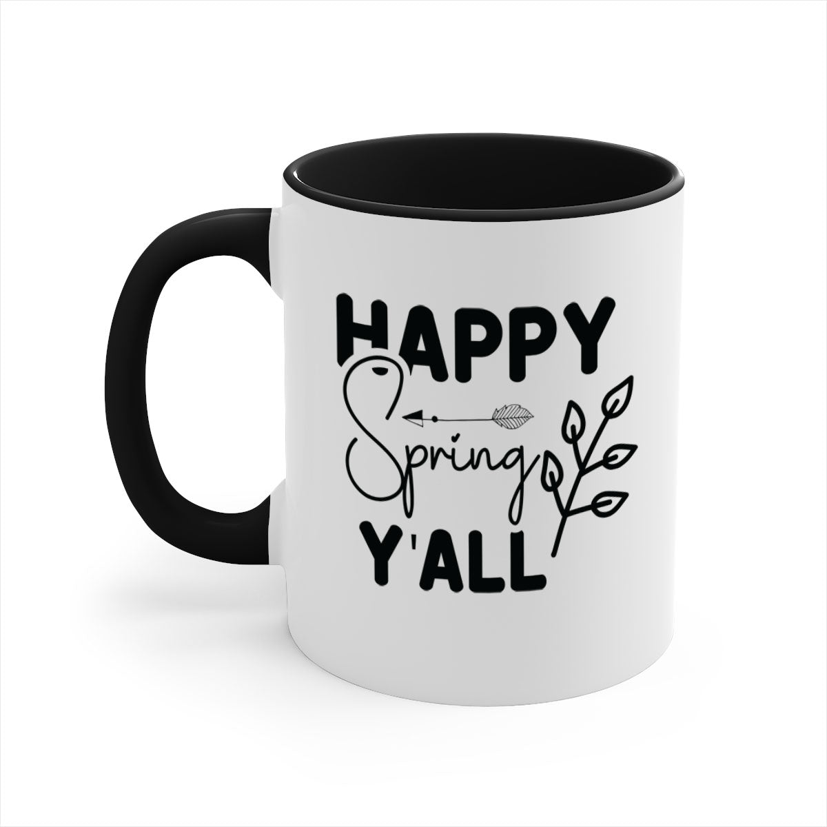 Happy Spring Yall 170# Mug with colorful handle and glossy finish, available in multiple colors and sizes.