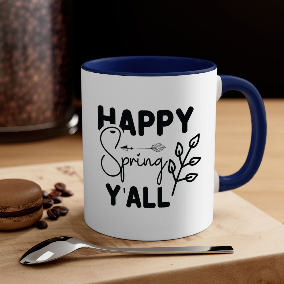 Happy Spring Yall 170# Mug with colorful handle and glossy finish, available in multiple colors and sizes.