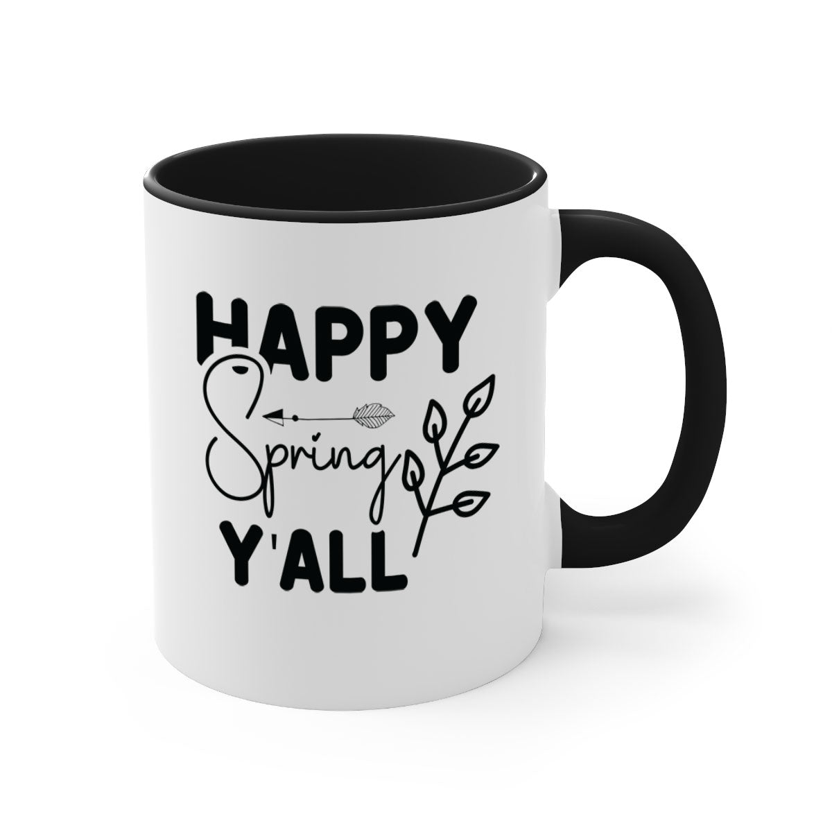 Happy Spring Yall 170# Mug with colorful handle and glossy finish, available in multiple colors and sizes.