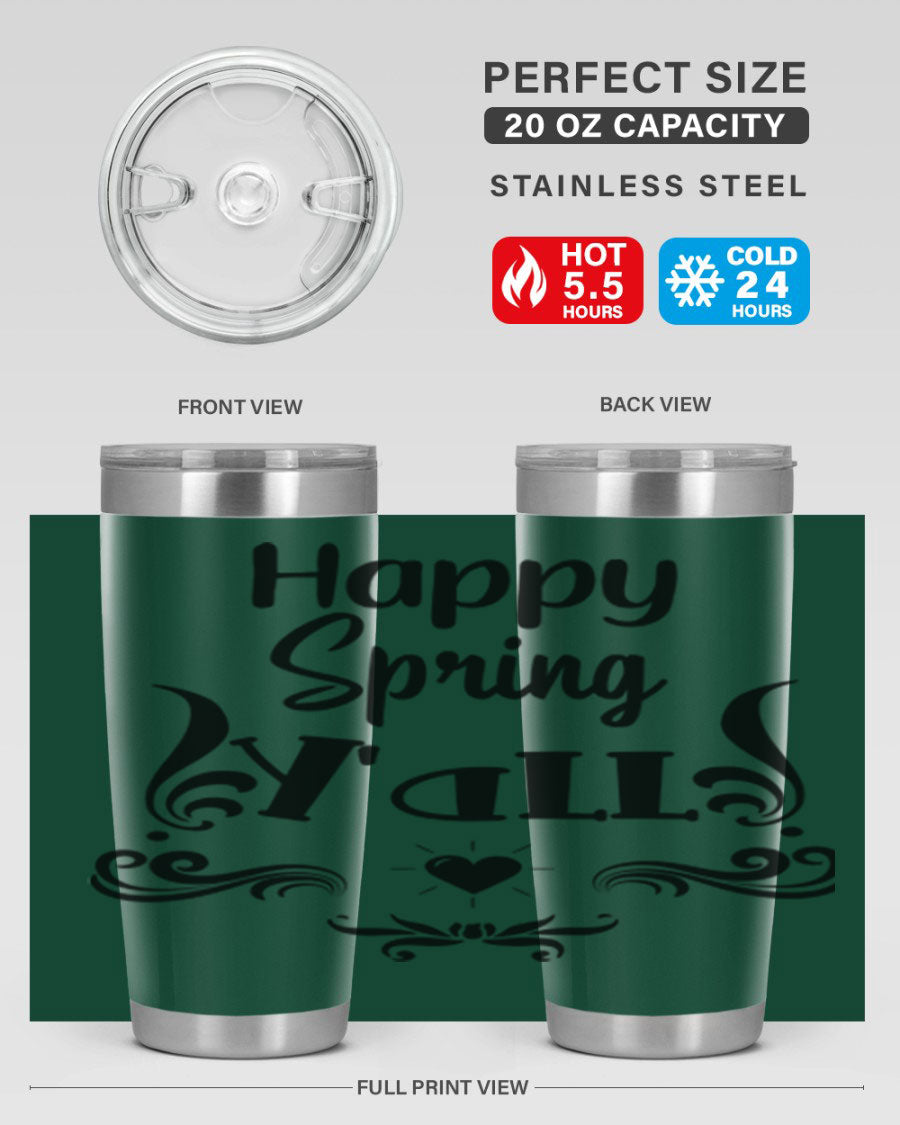 Happy Spring Yall 171# tumbler in vibrant colors, showcasing its double wall vacuum stainless steel design and drink-thru lid.