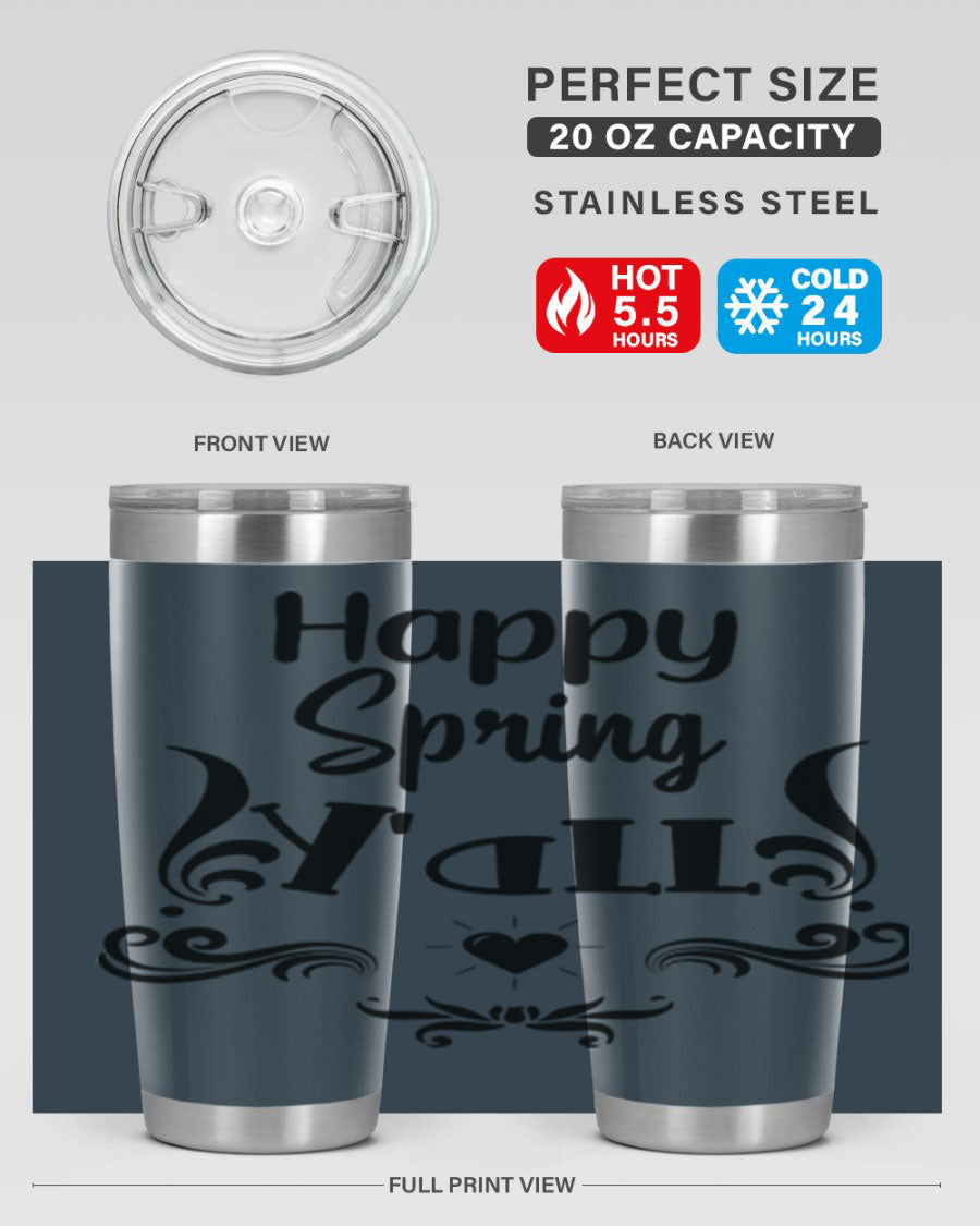 Happy Spring Yall 171# tumbler in vibrant colors, showcasing its double wall vacuum stainless steel design and drink-thru lid.