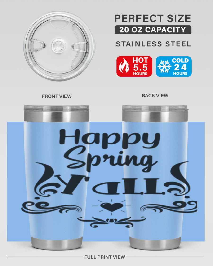 Happy Spring Yall 171# tumbler in vibrant colors, showcasing its double wall vacuum stainless steel design and drink-thru lid.