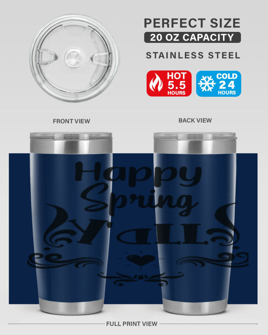 Happy Spring Yall 171# tumbler in vibrant colors, showcasing its double wall vacuum stainless steel design and drink-thru lid.