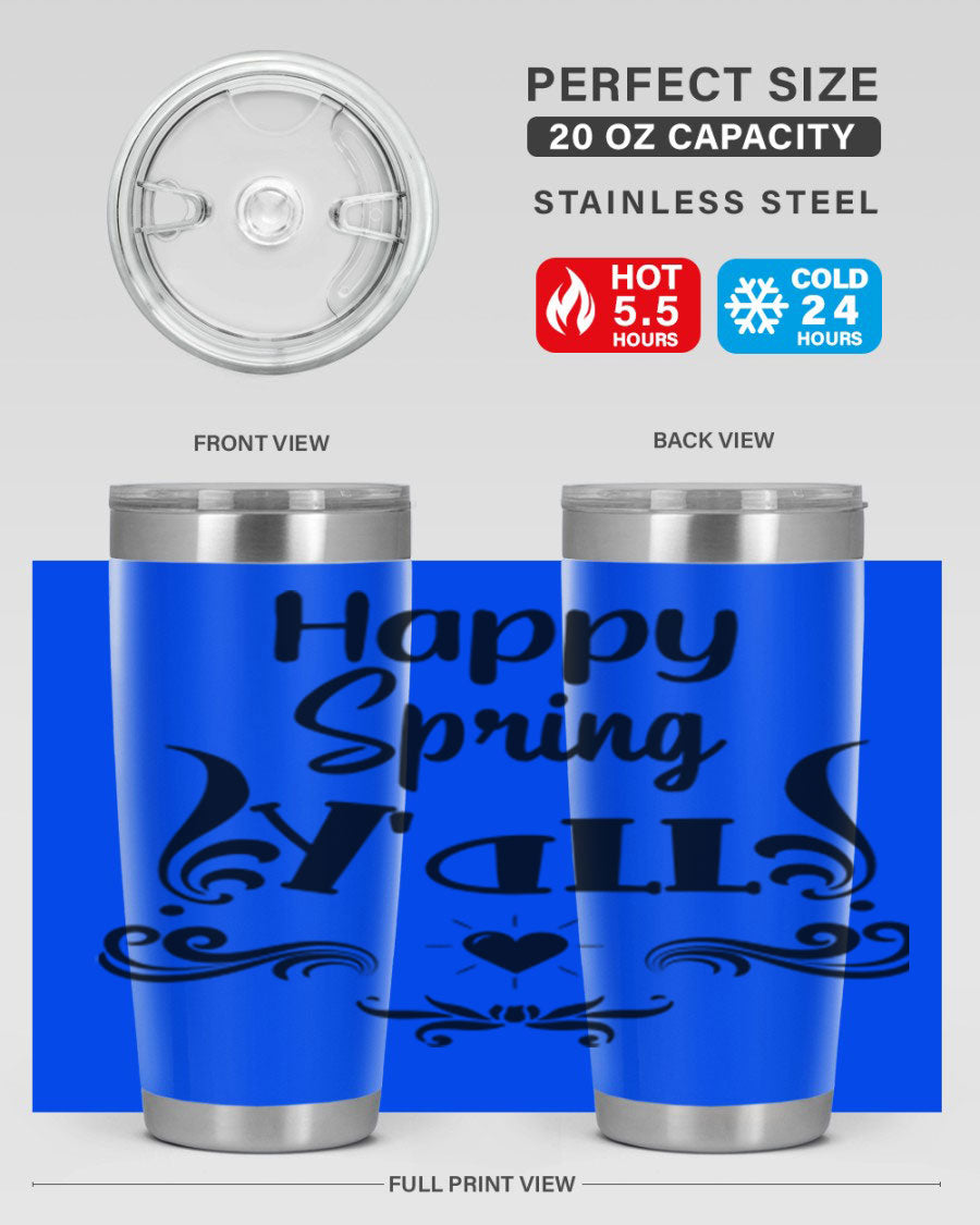 Happy Spring Yall 171# tumbler in vibrant colors, showcasing its double wall vacuum stainless steel design and drink-thru lid.