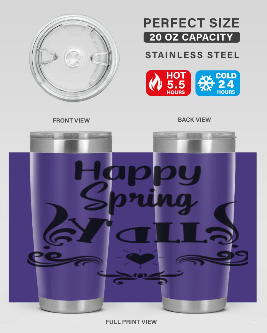 Happy Spring Yall 171# tumbler in vibrant colors, showcasing its double wall vacuum stainless steel design and drink-thru lid.