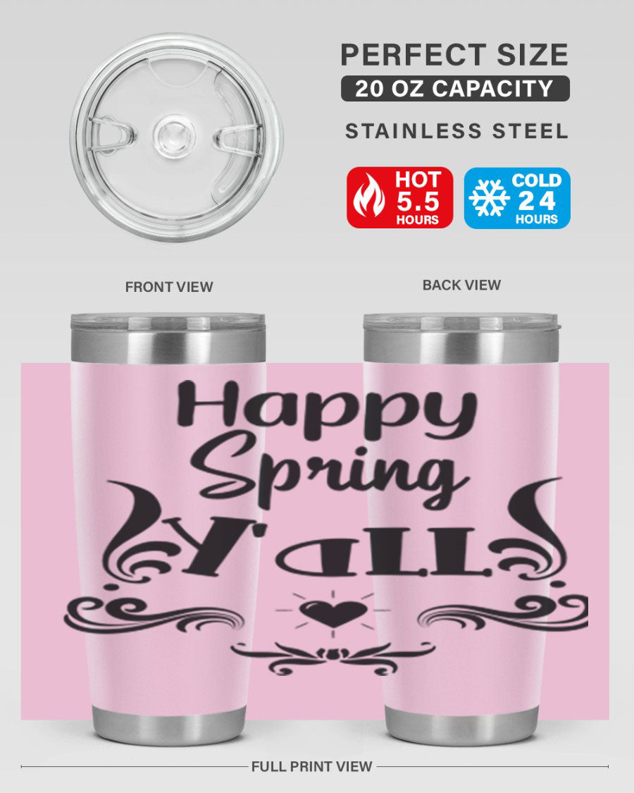 Happy Spring Yall 171# tumbler in vibrant colors, showcasing its double wall vacuum stainless steel design and drink-thru lid.
