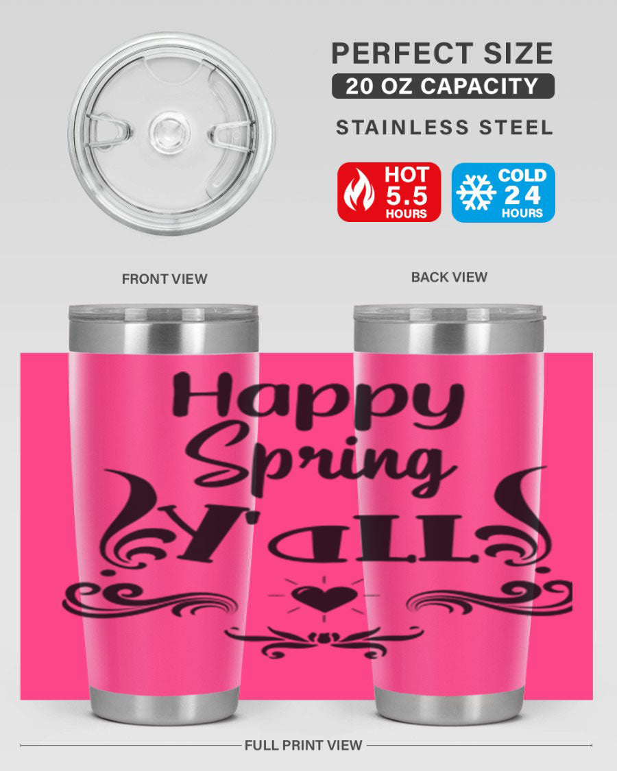 Happy Spring Yall 171# tumbler in vibrant colors, showcasing its double wall vacuum stainless steel design and drink-thru lid.