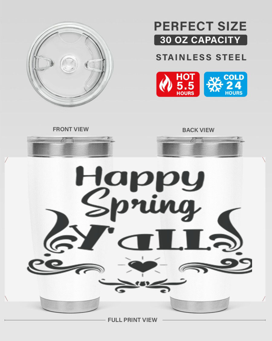 Happy Spring Yall 171# tumbler in vibrant colors, showcasing its double wall vacuum stainless steel design and drink-thru lid.