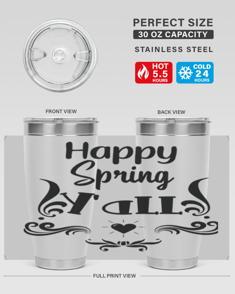 Happy Spring Yall 171# tumbler in vibrant colors, showcasing its double wall vacuum stainless steel design and drink-thru lid.