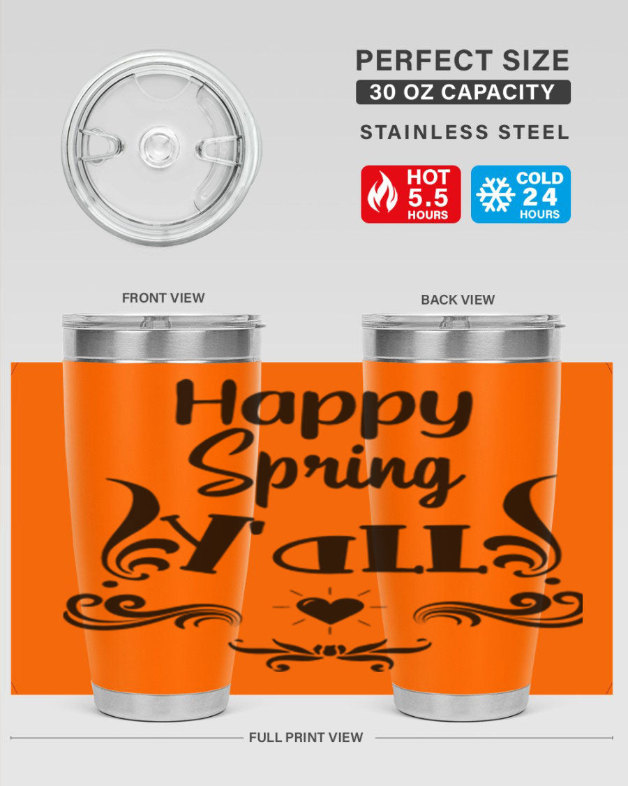 Happy Spring Yall 171# tumbler in vibrant colors, showcasing its double wall vacuum stainless steel design and drink-thru lid.