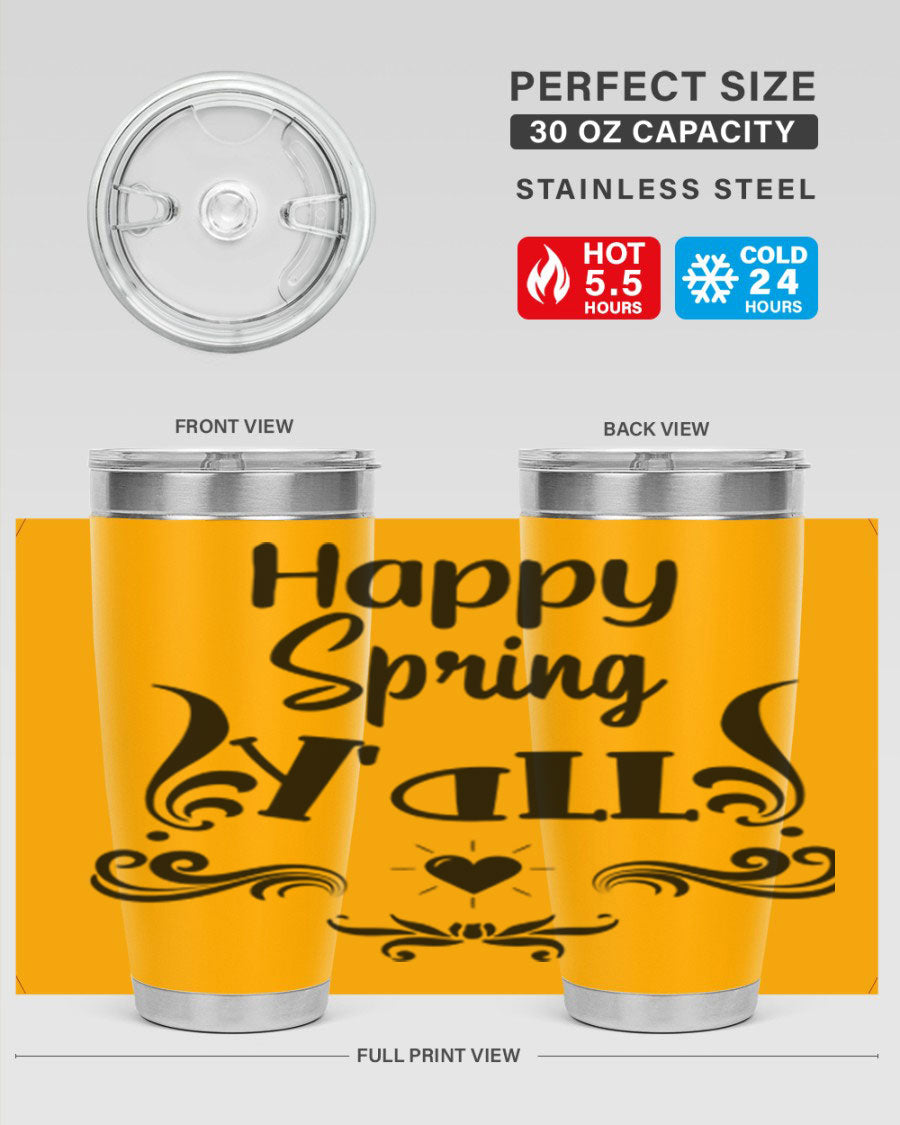 Happy Spring Yall 171# tumbler in vibrant colors, showcasing its double wall vacuum stainless steel design and drink-thru lid.