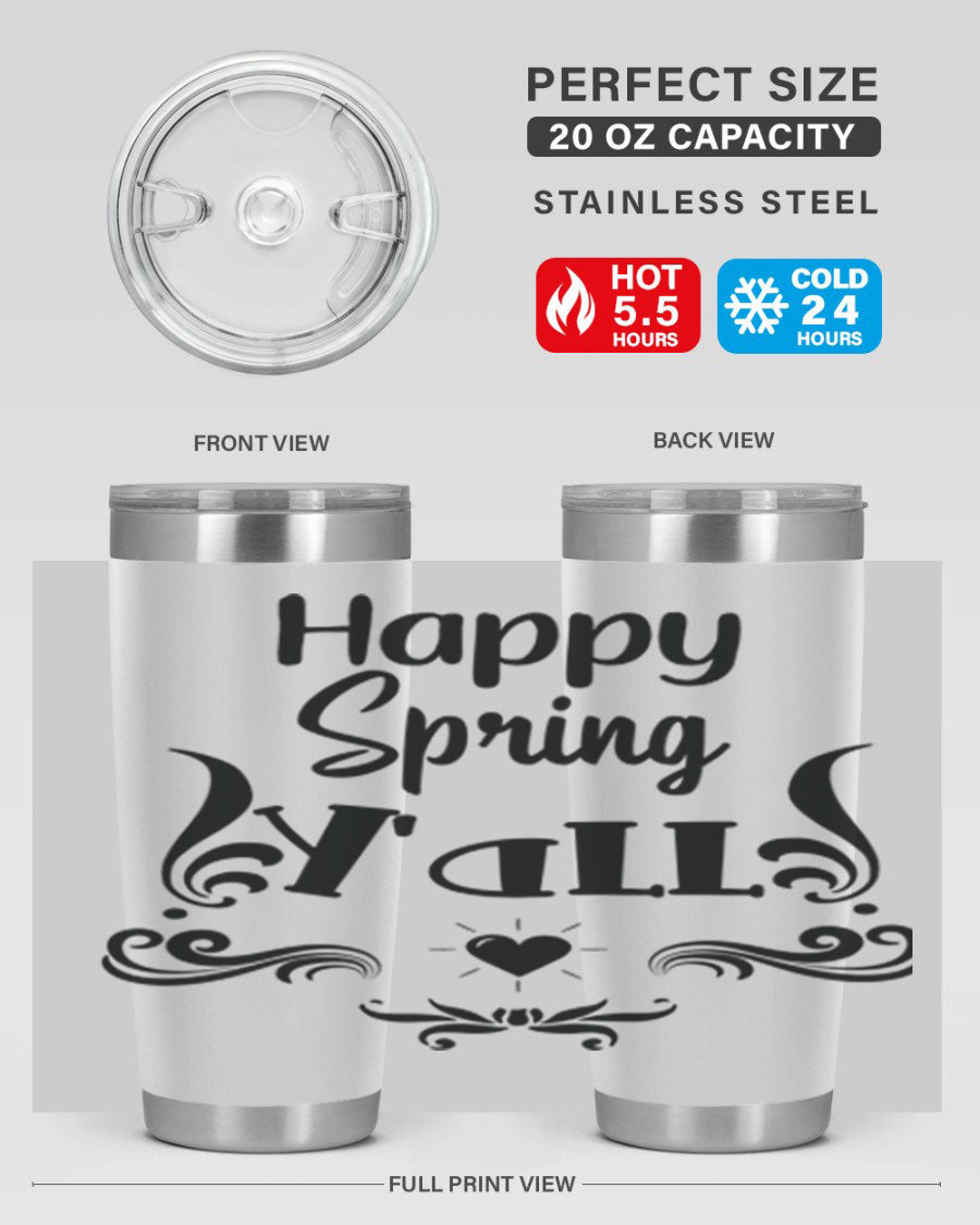 Happy Spring Yall 171# tumbler in vibrant colors, showcasing its double wall vacuum stainless steel design and drink-thru lid.
