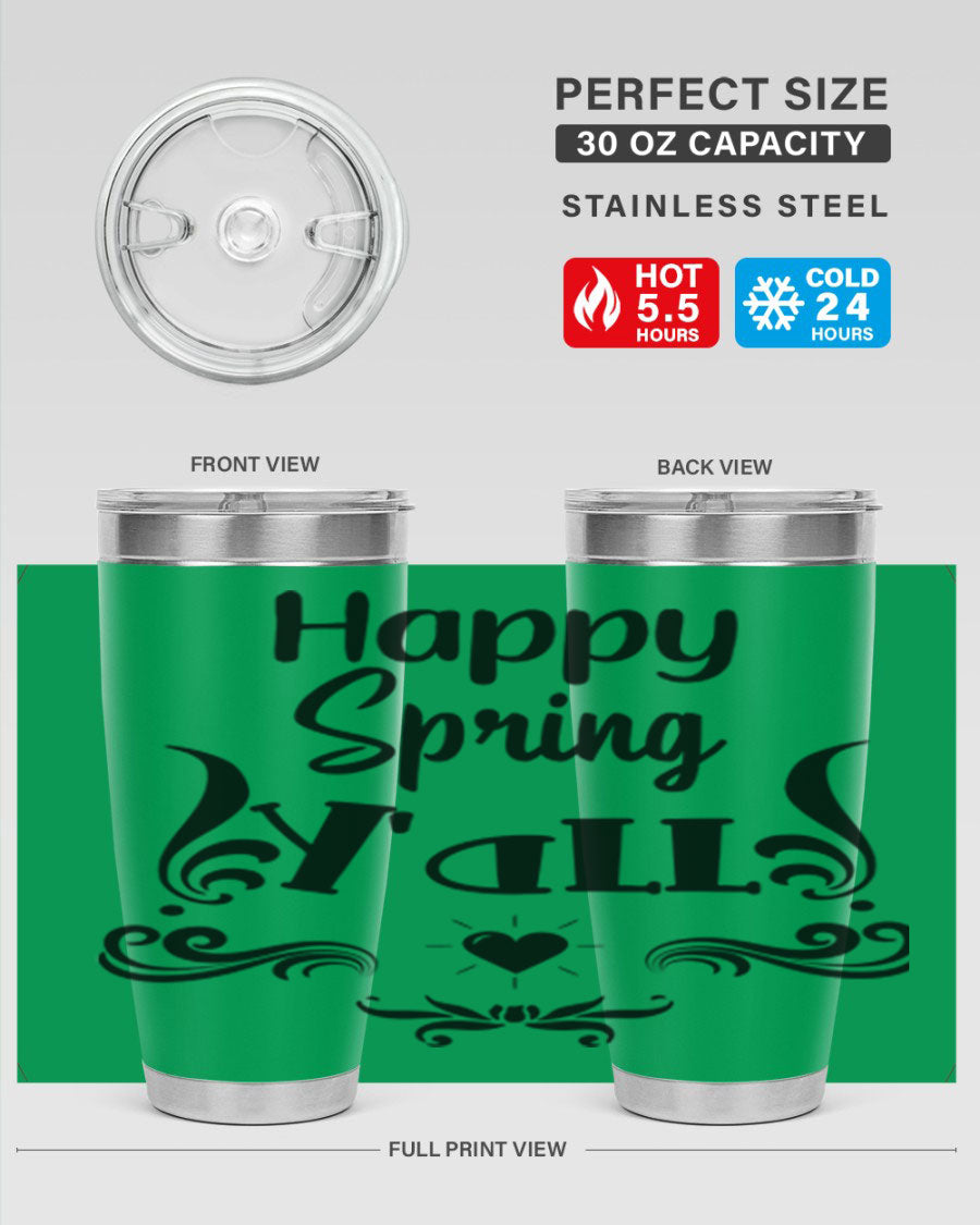 Happy Spring Yall 171# tumbler in vibrant colors, showcasing its double wall vacuum stainless steel design and drink-thru lid.