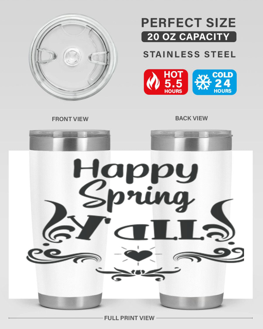 Happy Spring Yall 171# tumbler in vibrant colors, showcasing its double wall vacuum stainless steel design and drink-thru lid.
