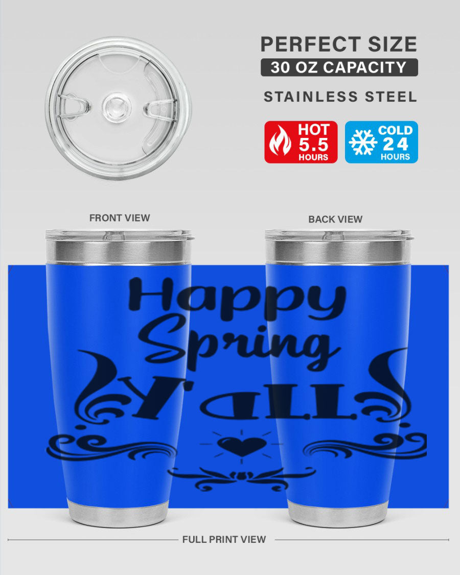 Happy Spring Yall 171# tumbler in vibrant colors, showcasing its double wall vacuum stainless steel design and drink-thru lid.