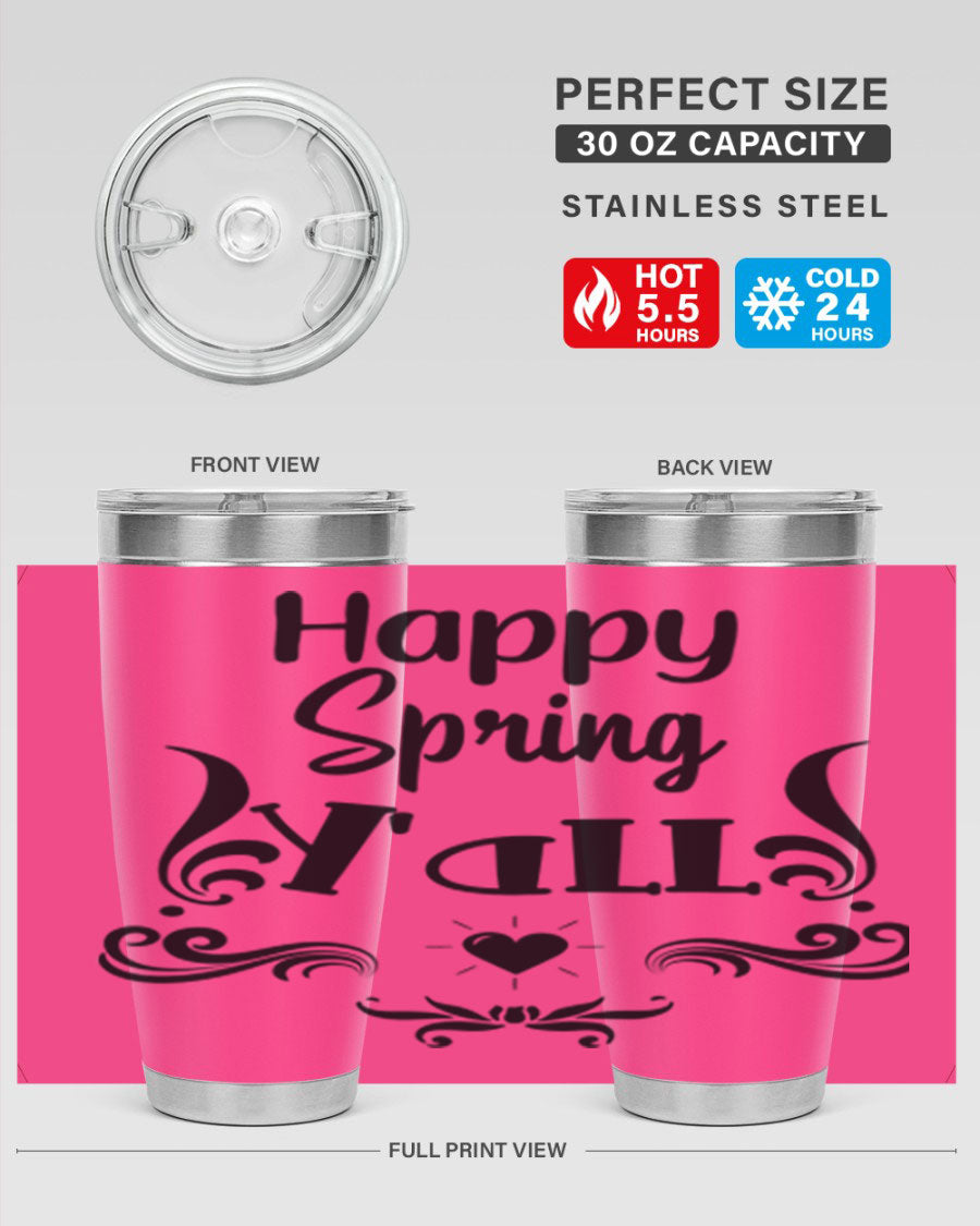 Happy Spring Yall 171# tumbler in vibrant colors, showcasing its double wall vacuum stainless steel design and drink-thru lid.