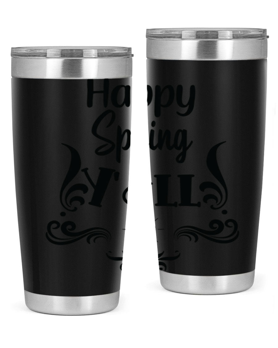 Happy Spring Yall 171# tumbler in vibrant colors, showcasing its double wall vacuum stainless steel design and drink-thru lid.
