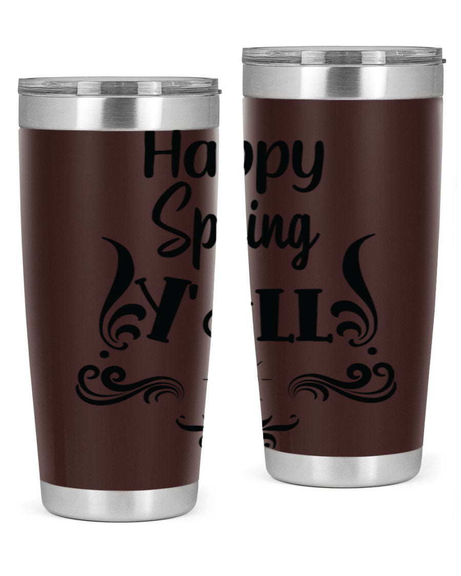 Happy Spring Yall 171# tumbler in vibrant colors, showcasing its double wall vacuum stainless steel design and drink-thru lid.