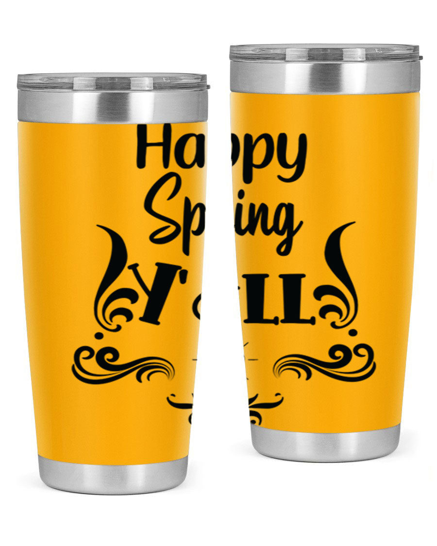 Happy Spring Yall 171# tumbler in vibrant colors, showcasing its double wall vacuum stainless steel design and drink-thru lid.