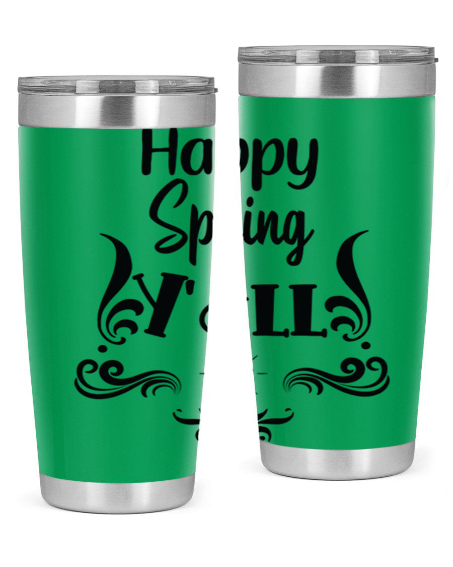 Happy Spring Yall 171# tumbler in vibrant colors, showcasing its double wall vacuum stainless steel design and drink-thru lid.