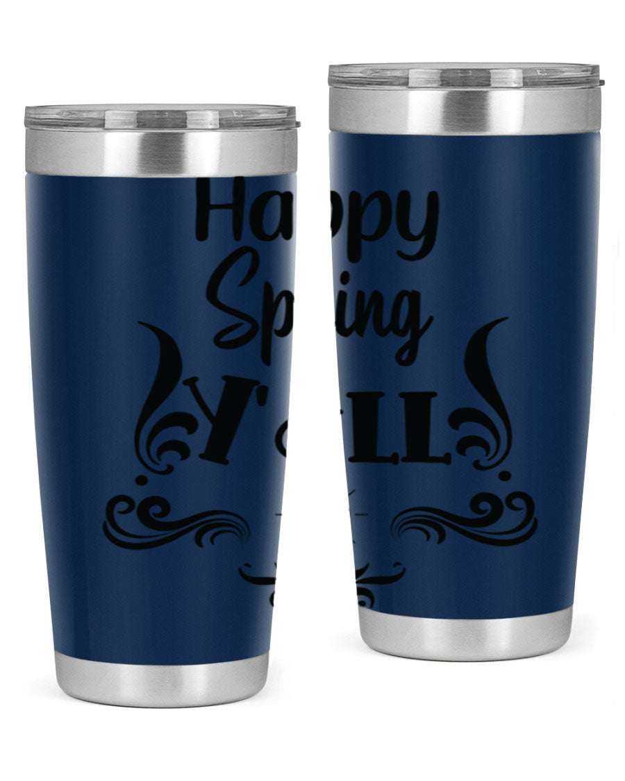 Happy Spring Yall 171# tumbler in vibrant colors, showcasing its double wall vacuum stainless steel design and drink-thru lid.