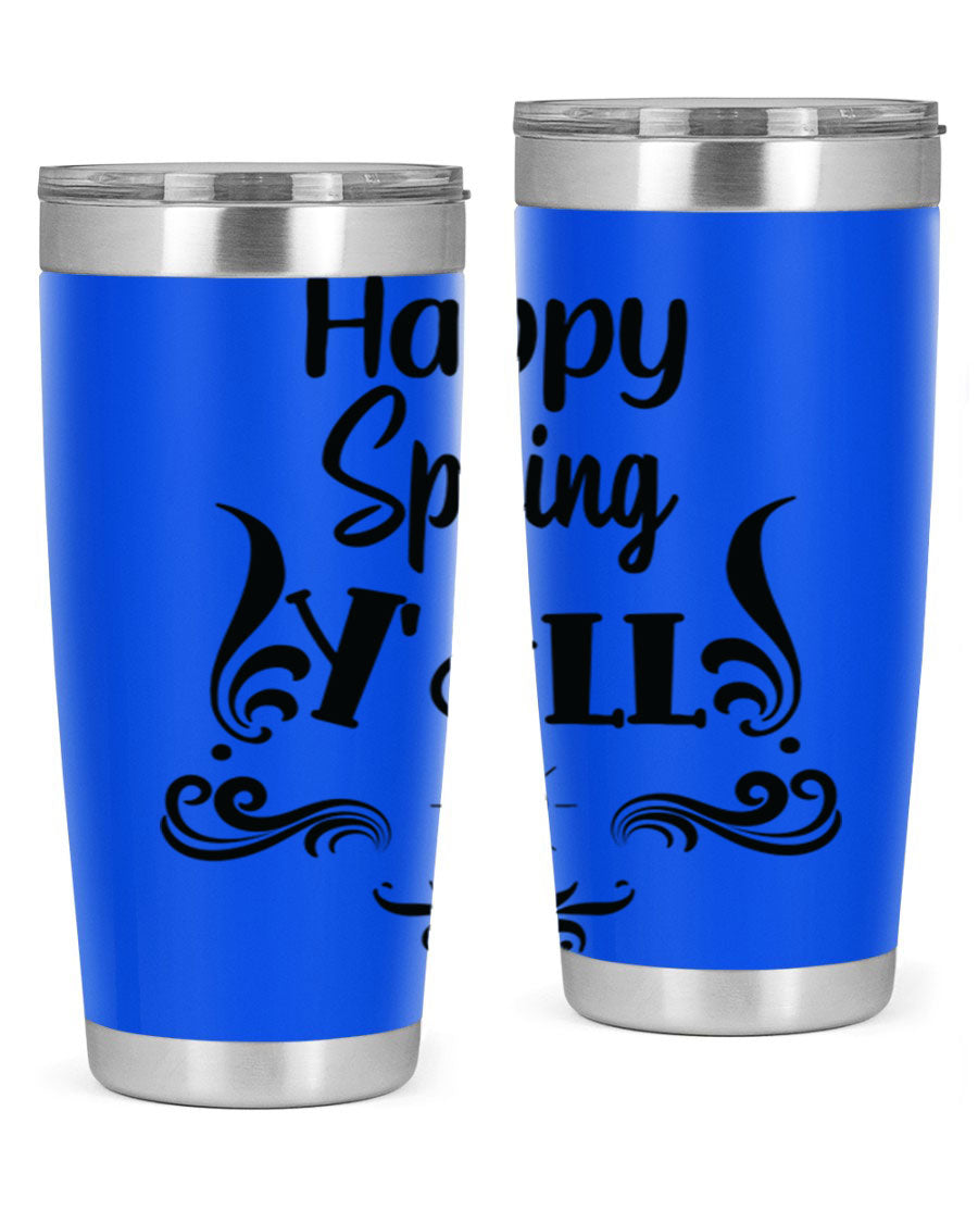 Happy Spring Yall 171# tumbler in vibrant colors, showcasing its double wall vacuum stainless steel design and drink-thru lid.